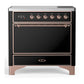 Ilve UMIB36QNR3BKP Ilve Umib36Qnr3Bkp Majestic Iii 36 Inch Induction Range With 6 Elements, 3.5 Cu. Ft. Total Oven Capacity (Solid Door, Glossy Black, Copper)