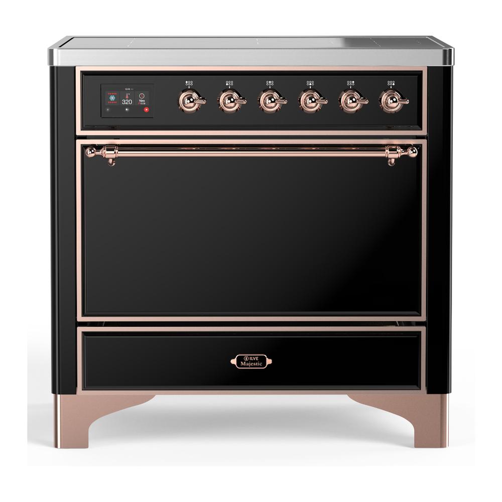Ilve UMIB36QNR3BKP Ilve Umib36Qnr3Bkp Majestic Iii 36 Inch Induction Range With 6 Elements, 3.5 Cu. Ft. Total Oven Capacity (Solid Door, Glossy Black, Copper)
