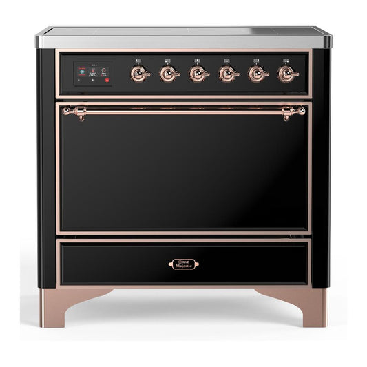 Ilve UMIB36QNR3BKP Ilve Umib36Qnr3Bkp Majestic Iii 36 Inch Induction Range With 6 Elements, 3.5 Cu. Ft. Total Oven Capacity (Solid Door, Glossy Black, Copper)