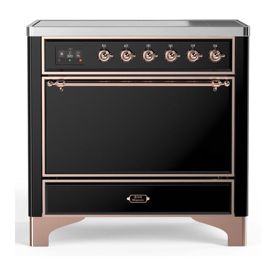 Ilve UMIB36QNR3BKP Ilve Umib36Qnr3Bkp Majestic Iii 36 Inch Induction Range With 6 Elements, 3.5 Cu. Ft. Total Oven Capacity (Solid Door, Glossy Black, Copper)