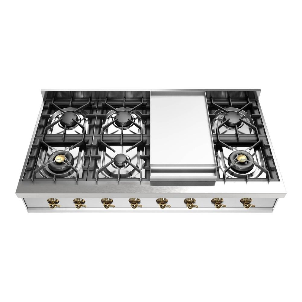 Ilve UHCP48FNSSGLP Ilve Uhcp48Fnssglp Nostalgie Ii 48 Inch Built-In Gas Rangetop With Griddle, In Stainless Steel (Liquid Propane, Brass)