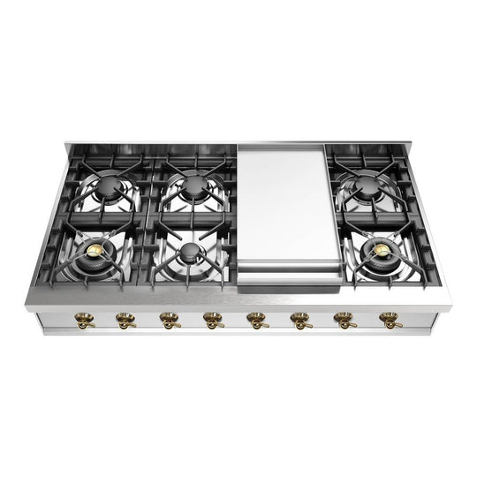 Ilve UHCP48FNSSGLP Ilve Uhcp48Fnssglp Nostalgie Ii 48 Inch Built-In Gas Rangetop With Griddle, In Stainless Steel (Liquid Propane, Brass)