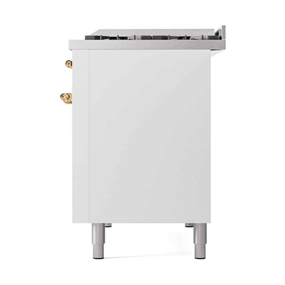 Ilve UN48FQNMPWHG Ilve Un48Fqnmpwhg Nostalgie Ii Noblesse 48" Dual Fuel Range (8 Sealed Burners + Griddle, Natural Gas, Solid Door, White, Brass)