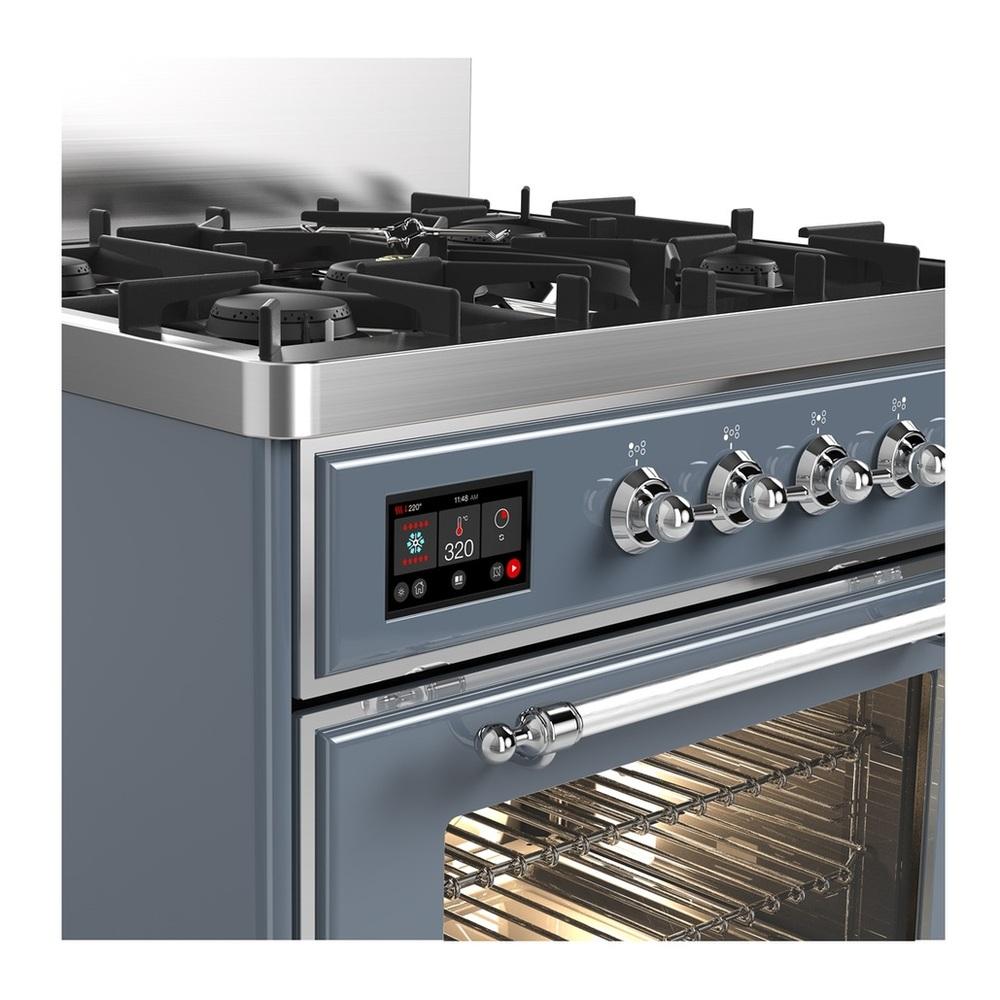 Ilve UM30NR3BGCLP Ilve Um30Nr3Bgclp Majestic Iii 30 Inch Dual Fuel Range With 5 Black Brass Burners, Dual Function Burner Up To 25,000 Btu (Liquid Propane, Triple Glass Door, Blue Grey, Chrome)