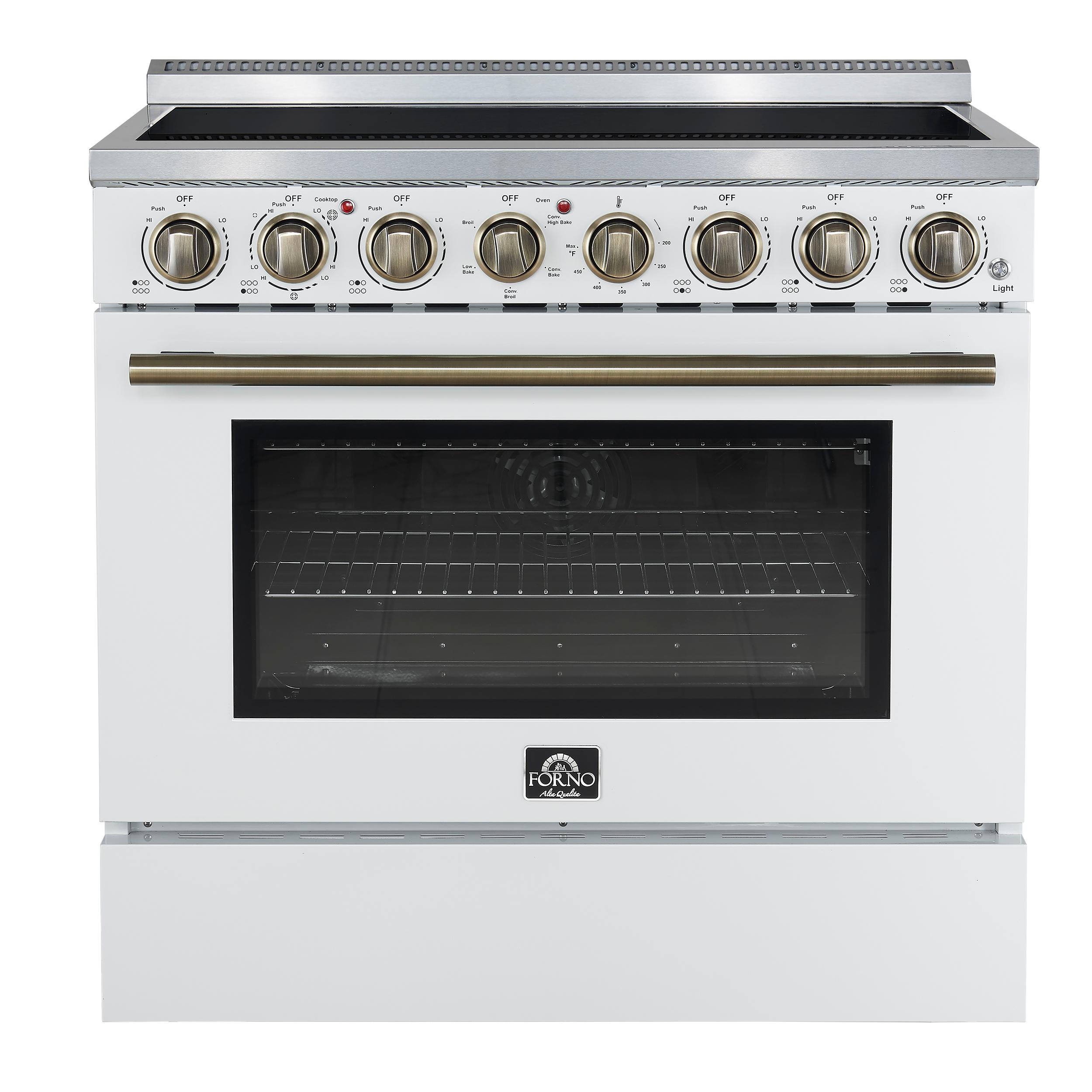Forno FFSEL601136WHT Forno Paolo 36 Inch White Freestanding Electric Range, Stainless Steel, 5.44 Cu.Ft, True Convection Oven, Energy Efficient