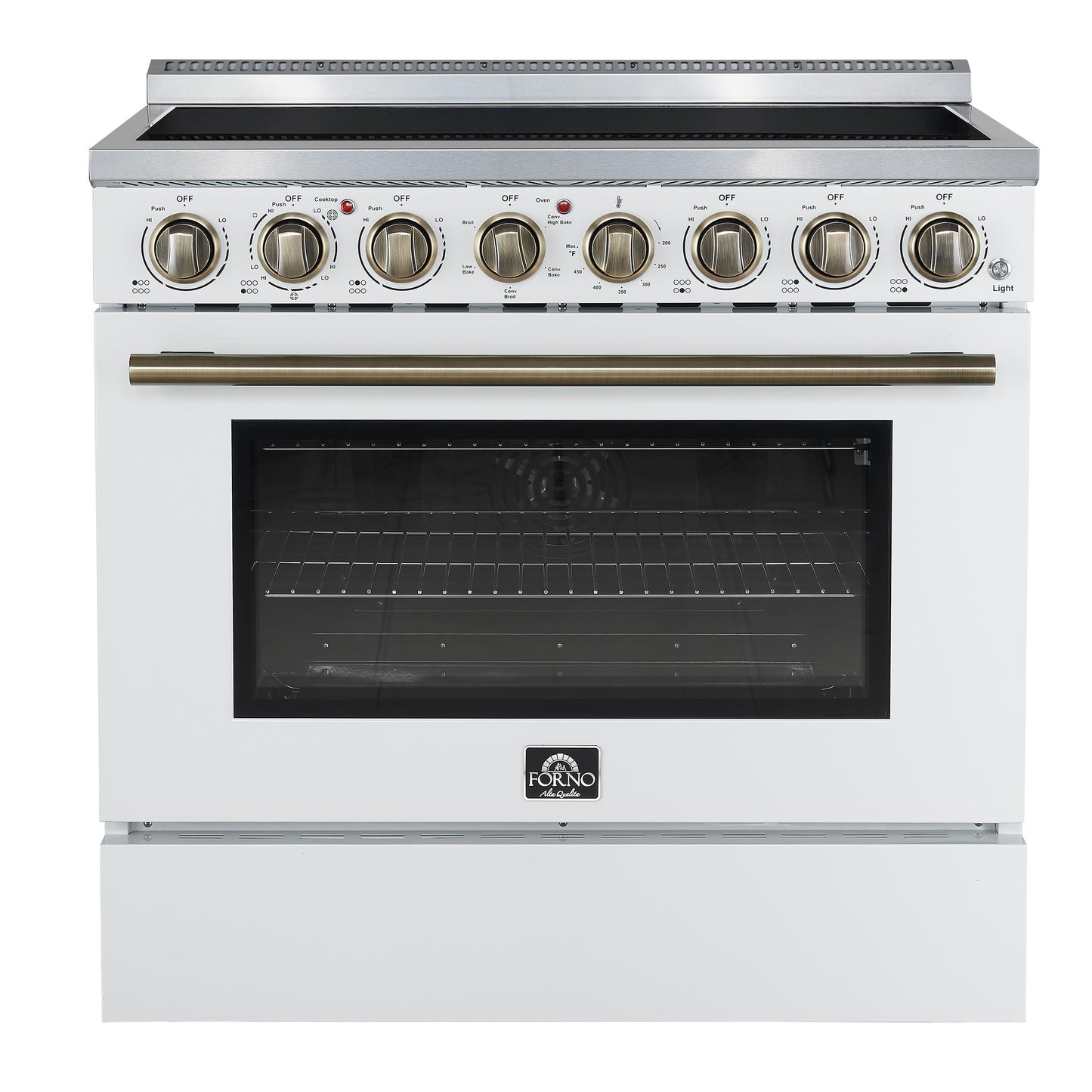 Forno FFSEL601136WHT Forno Paolo 36 Inch White Freestanding Electric Range, Stainless Steel, 5.44 Cu.Ft, True Convection Oven, Energy Efficient