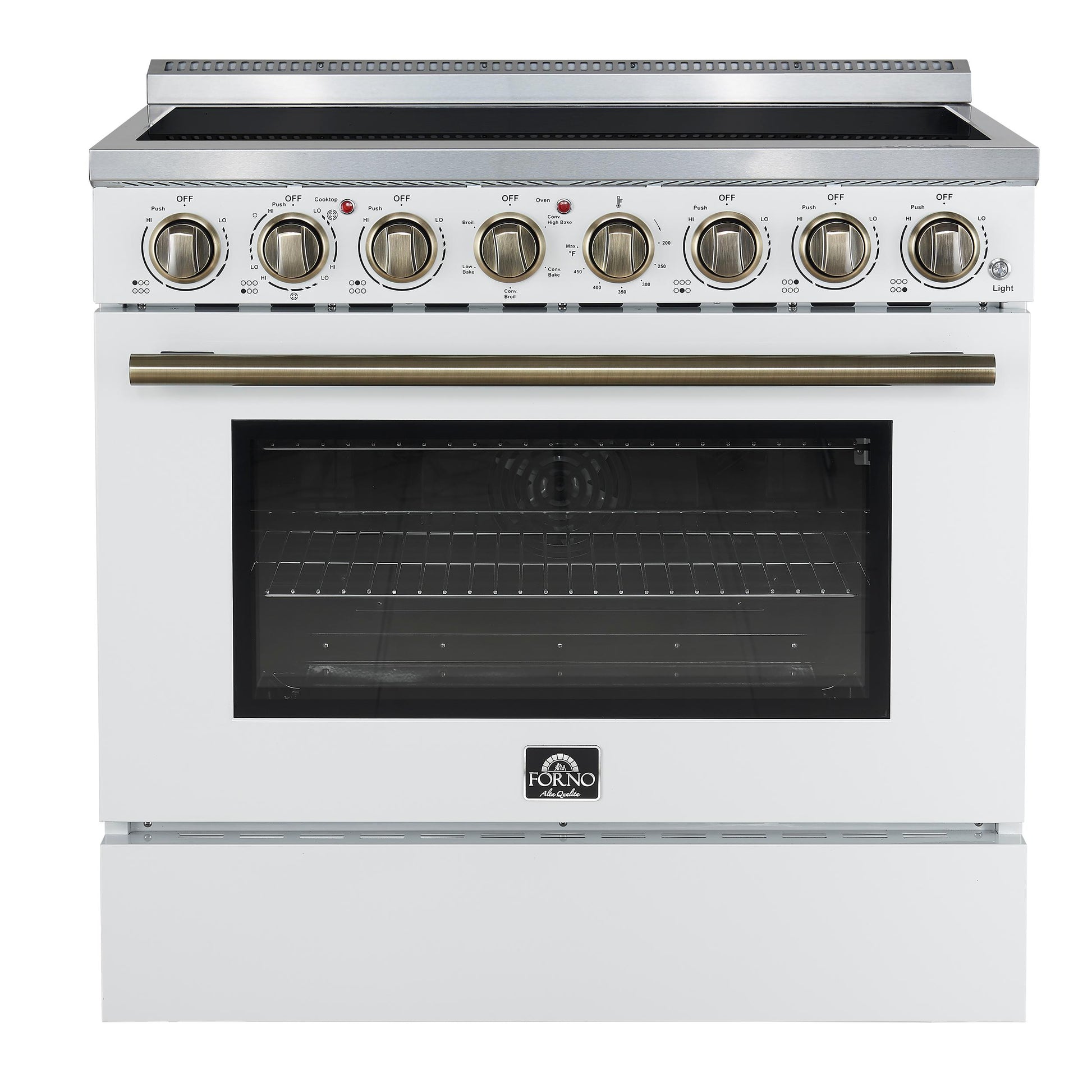 Forno FFSEL601136WHT Forno Paolo 36 Inch White Freestanding Electric Range, Stainless Steel, 5.44 Cu.Ft, True Convection Oven, Energy Efficient