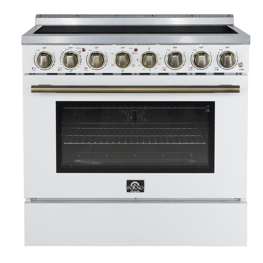 Forno FFSEL601136WHT Forno Paolo 36 Inch White Freestanding Electric Range, Stainless Steel, 5.44 Cu.Ft, True Convection Oven, Energy Efficient
