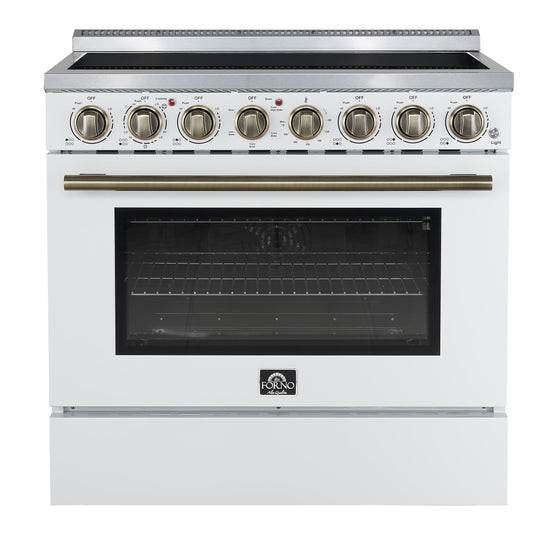 Forno FFSEL601136WHT Forno Paolo 36 Inch White Freestanding Electric Range, Stainless Steel, 5.44 Cu.Ft, True Convection Oven, Energy Efficient