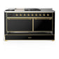 Ilve UM60FSQNR3BKGLP Ilve Um60Fsqnr3Bkglp Majestic Iii 60 Inch Dual Fuel Range With 7 Burners, Griddle And French Top, Dual Function Burner With Up To 25,000 Btu (Liquid Propane, Solid Door, Glossy Black, Brass)