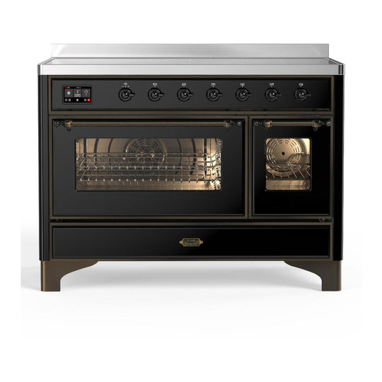 Ilve UMIB48NR3BKB Ilve Umib48Nr3Bkb Majestic Iii 48 Inch Induction Range With 6 Elements, 5.02 Cu. Ft. Total Oven Capacity (Triple Glass Door, Glossy Black, Burnished)