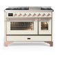 Ilve UM48FNR3AWP Ilve Um48Fnr3Awp Majestic Iii 48 Inch Dual Fuel Range With 8 Burners And Griddle, Dual Function Burner Up To 25,000 Btu (Natural Gas, Triple Glass Door, Antique White, Copper)