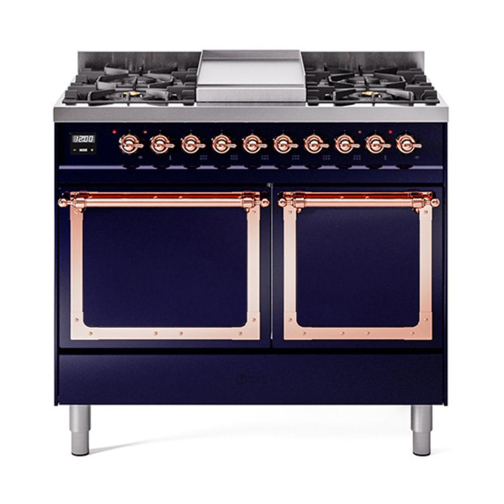 Ilve UND40FQNMPMBP Ilve Und40Fqnmpmbp Nostalgie Ii Noblesse 40" Dual Fuel Range (Natural Gas, Solid Door, Midnight Blue, Copper)