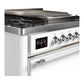 Ilve UM36FQNR3WHCLP Ilve Um36Fqnr3Whclp Majestic Iii 36 Inch Dual Fuel Range With 6 Black Brass Burners And Griddle, Dual Function Burner Up To 25,000 Btu (Solid Door, White, Chrome, Liquid Propane)
