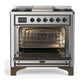 Ilve UM36FQNR3SSB Ilve Um36Fqnr3Ssb Majestic Iii 36 Inch Dual Fuel Range With 6 Black Brass Burners And Griddle, Dual Function Burner Up To 25,000 Btu (Solid Door, Stainless Steel, Burnished, Natural Gas)