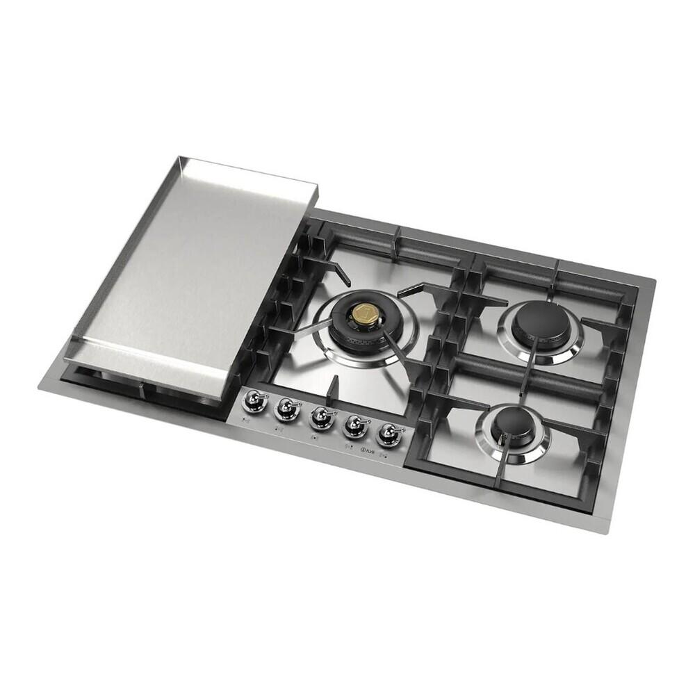 Ilve UHCPT95FNSSCLP Ilve Uhcpt95Fnssclp Nostalgie Ii 36 Inch Built-In Gas Cooktop With Total Black Brass Burners, In Stainless Steel (5 Sealed Burners + Griddle, Liquid Propane, Chrome)