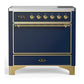Ilve UMIB36QNR3MBG Ilve Umib36Qnr3Mbg Majestic Iii 36 Inch Induction Range With 6 Elements, 3.5 Cu. Ft. Total Oven Capacity (Solid Door, Midnight Blue, Brass)