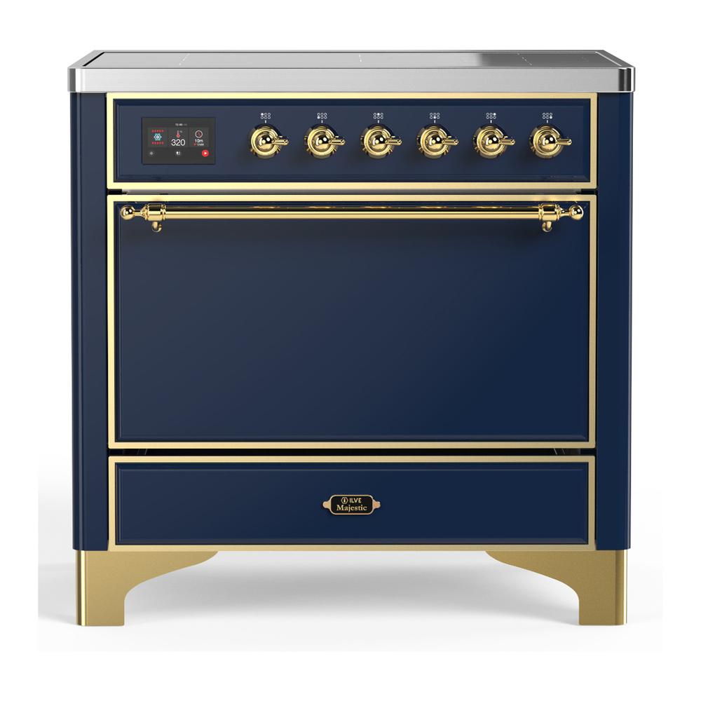 Ilve UMIB36QNR3MBG Ilve Umib36Qnr3Mbg Majestic Iii 36 Inch Induction Range With 6 Elements, 3.5 Cu. Ft. Total Oven Capacity (Solid Door, Midnight Blue, Brass)