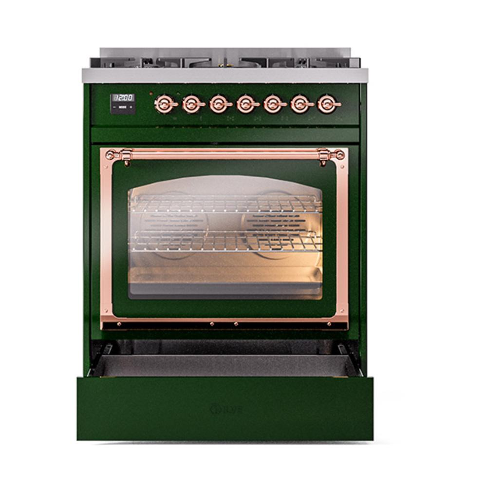 Ilve UN30NMPEGPLP Ilve Un30Nmpegplp Nostalgie Ii Noblesse 30" Dual Fuel Range (Liquid Propane, Triple Glass Door, Emerald Green, Copper)