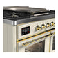 Ilve UMD40FNR3AWG Ilve Umd40Fnr3Awg Majestic Iii 40 Inch Dual Fuel Range With 6 Burners And Griddle, Dual Function Burner Up To 25,000 Btu (Natural Gas, Triple Glass Door, Antique White, Brass)