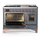 Ilve UM48FNR3BGP Ilve Um48Fnr3Bgp Majestic Iii 48 Inch Dual Fuel Range With 8 Burners And Griddle, Dual Function Burner Up To 25,000 Btu (Natural Gas, Triple Glass Door, Blue Grey, Copper)