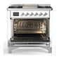 Ilve UM36FQNR3WHCLP Ilve Um36Fqnr3Whclp Majestic Iii 36 Inch Dual Fuel Range With 6 Black Brass Burners And Griddle, Dual Function Burner Up To 25,000 Btu (Solid Door, White, Chrome, Liquid Propane)