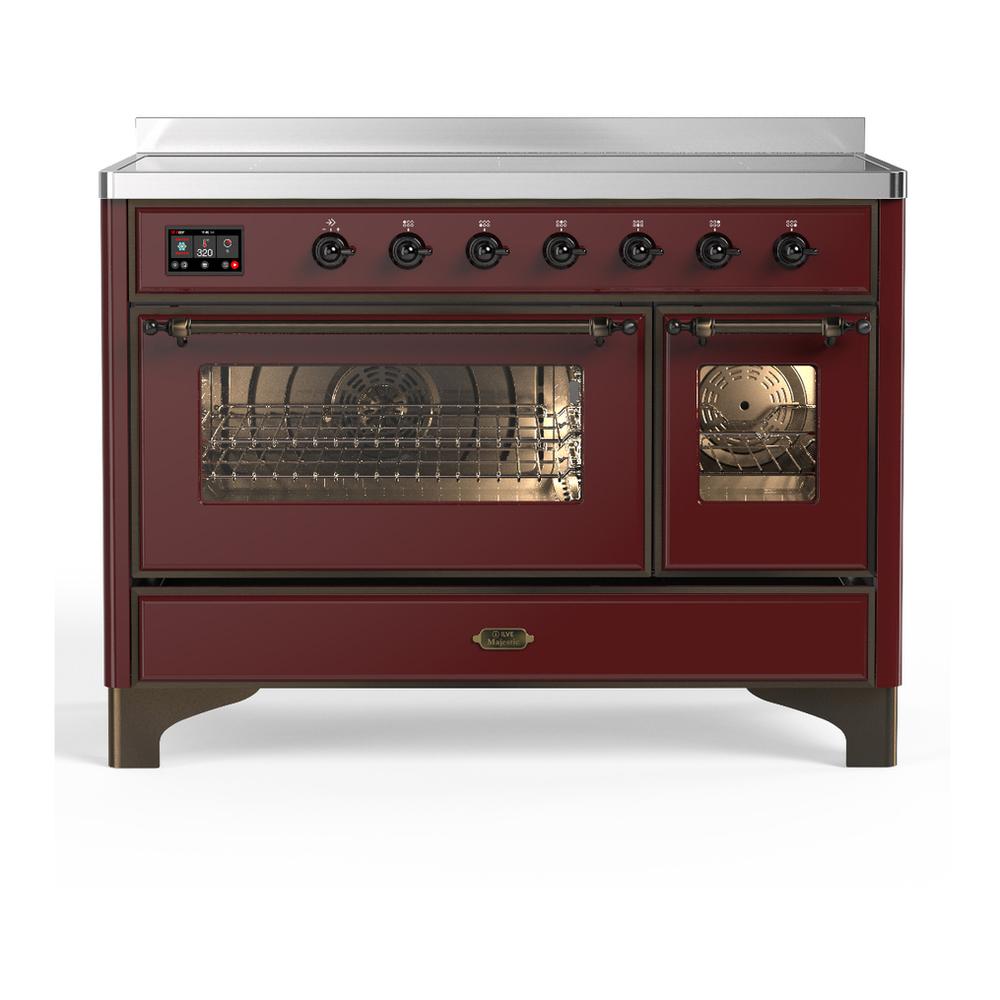 Ilve UMIB48NR3BUB Ilve Umib48Nr3Bub Majestic Iii 48 Inch Induction Range With 6 Elements, 5.02 Cu. Ft. Total Oven Capacity (Triple Glass Door, Burgundy, Burnished)