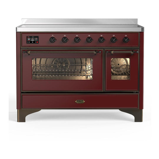 Ilve UMIB48NR3BUB Ilve Umib48Nr3Bub Majestic Iii 48 Inch Induction Range With 6 Elements, 5.02 Cu. Ft. Total Oven Capacity (Triple Glass Door, Burgundy, Burnished)