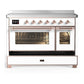Ilve UMIB48NR3WHP Ilve Umib48Nr3Whp Majestic Iii 48 Inch Induction Range With 6 Elements, 5.02 Cu. Ft. Total Oven Capacity (Triple Glass Door, White, Copper)