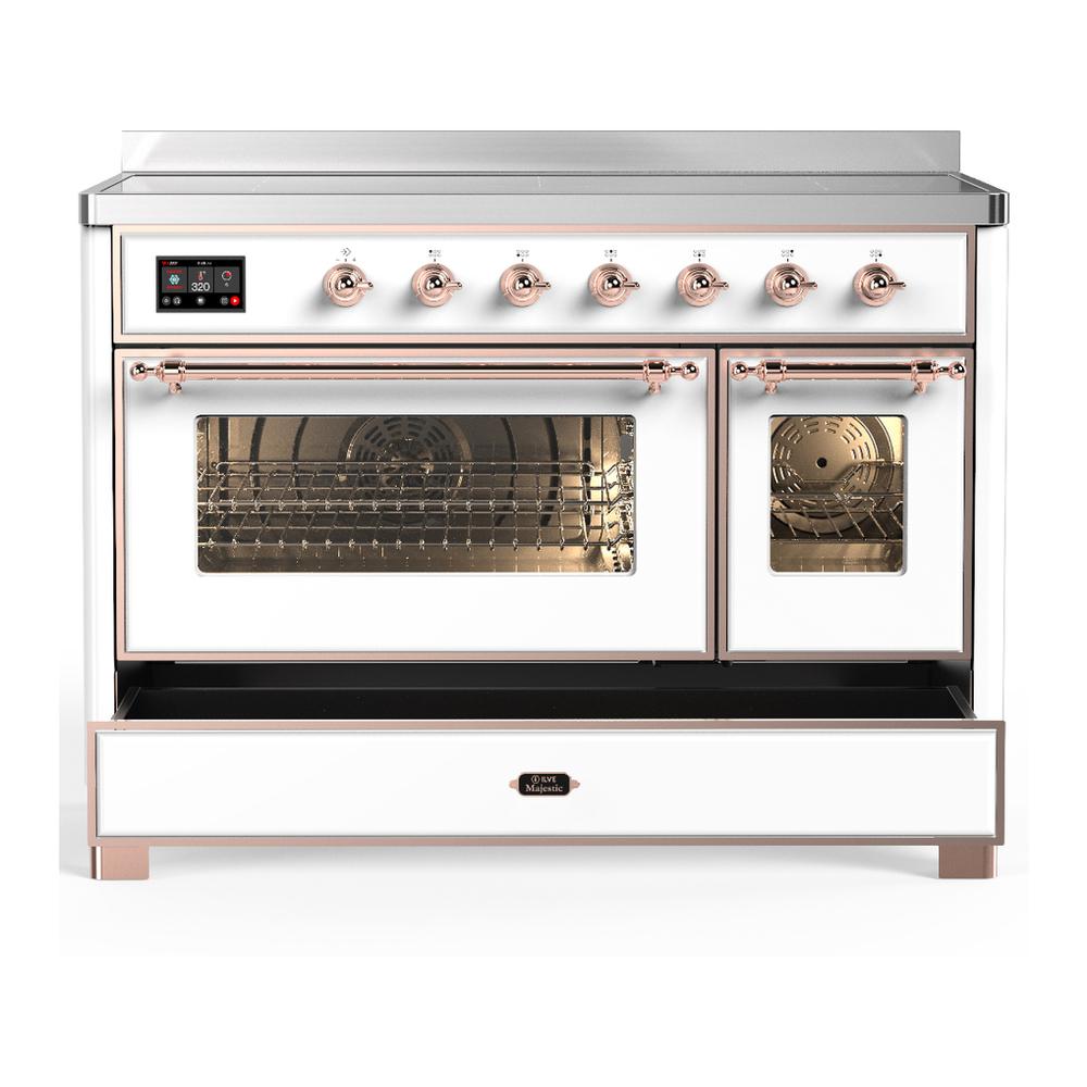 Ilve UMIB48NR3WHP Ilve Umib48Nr3Whp Majestic Iii 48 Inch Induction Range With 6 Elements, 5.02 Cu. Ft. Total Oven Capacity (Triple Glass Door, White, Copper)