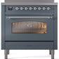 Ilve UPI366NMPBGC Nostalgie Ii 36 Inch Electric Freestanding Range In Blue Grey With Chrome Trim