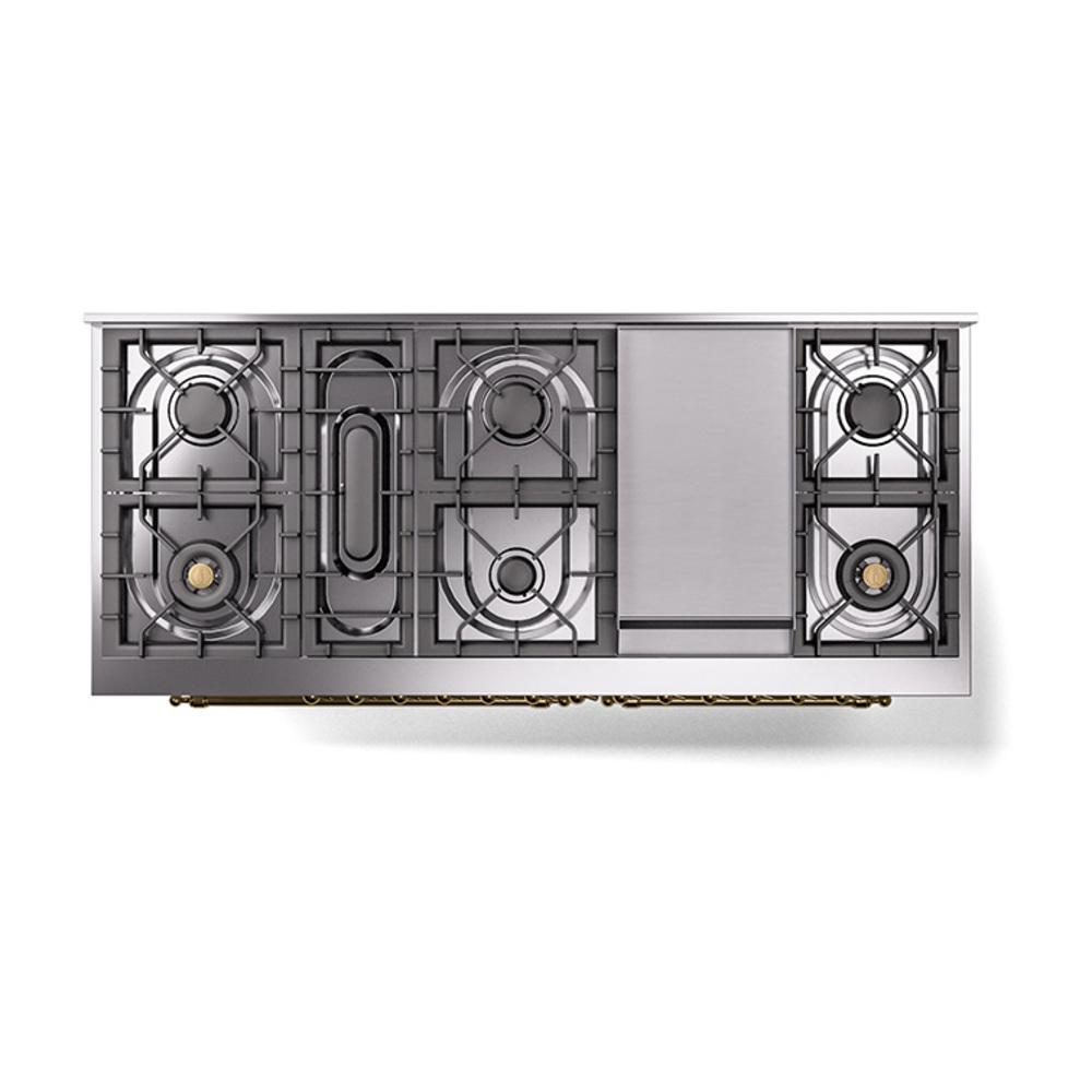 Ilve UN60FNMPRAG Ilve Un60Fnmprag Nostalgie Ii Noblesse 60" Dual Fuel Range (9 Sealed Burners + Griddle, Natural Gas, Triple Glass Door, Ral, Brass)