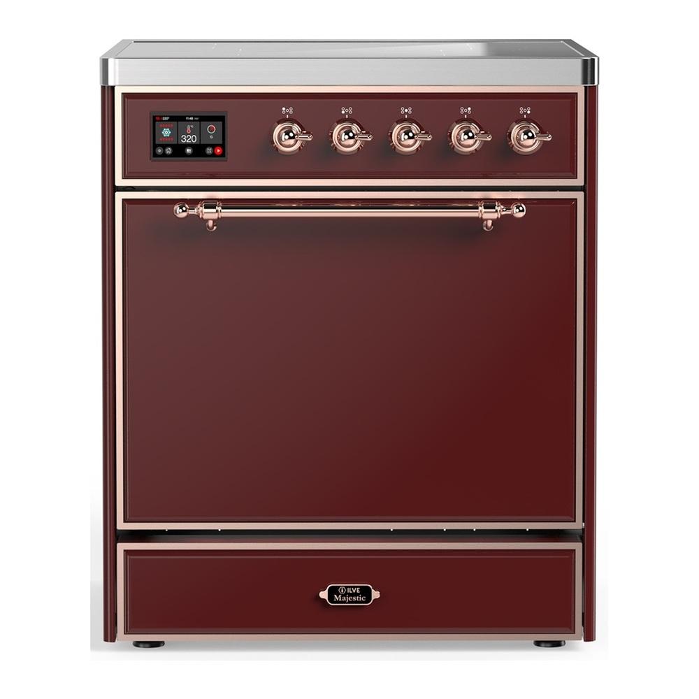 Ilve UMIB30QNR3BUP Ilve Umib30Qnr3Bup Majestic Iii 30 Inch Induction Range With 4 Elements, 4 Cu. Ft. Oven Capacity (Solid Door, Burgundy, Copper)