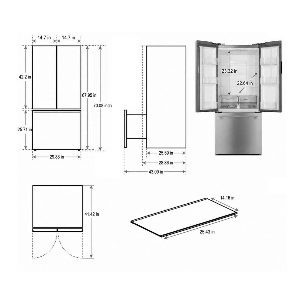 Verona VEFFD3018RISL Verona Veffd3018Risl 30 Inch Freestanding French Door Refrigerator With 18.2 Cu. Ft. Capacity, Automatic Ice Maker, Recessed Handle