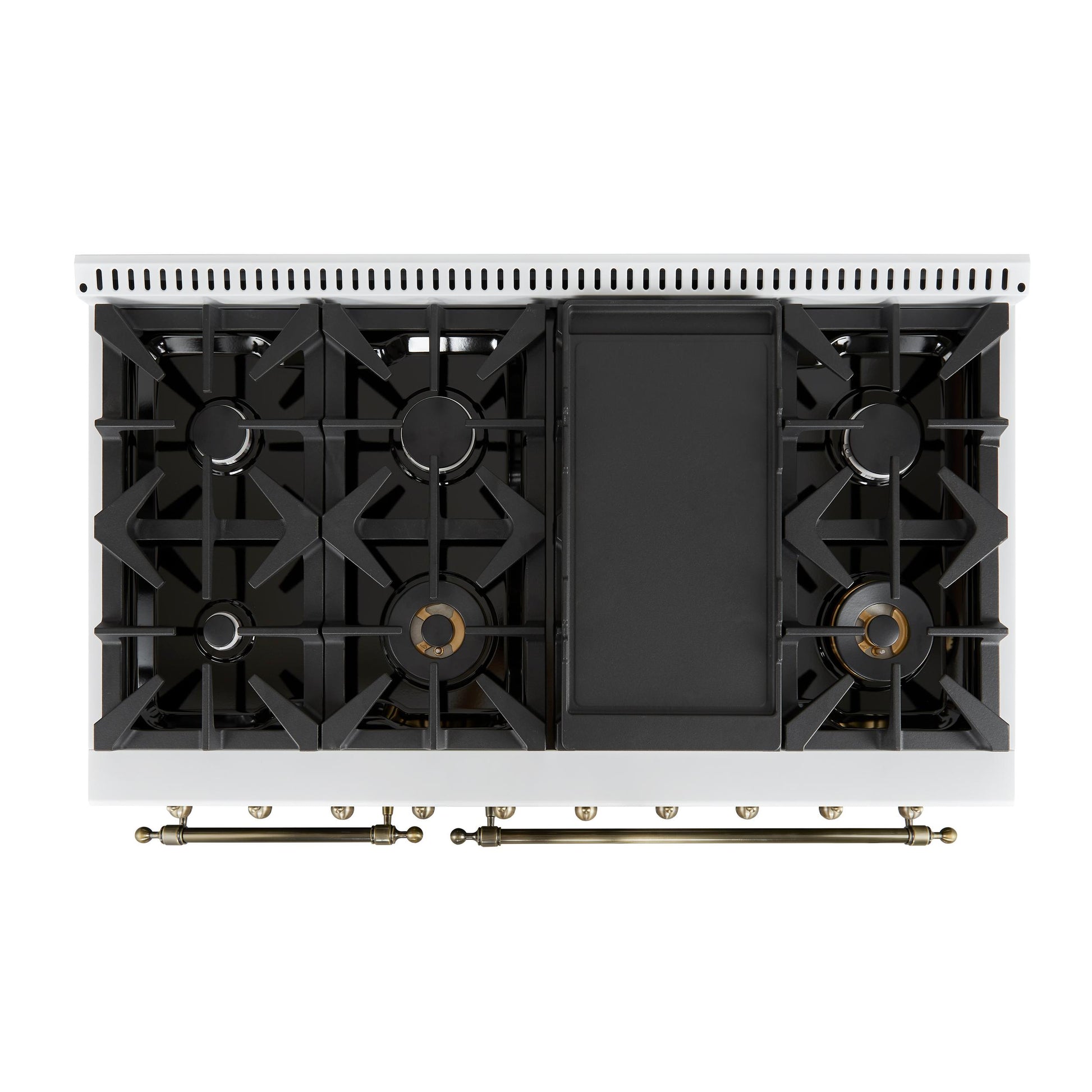 Forno FFSGS611348WHT Forno Antico 48-Inch Dual Fuel Range, White With Antique Brass Finish, 8 Burners, 94,000 Btu, 5.5 Cu.Ft. Double Ovens & Griddle