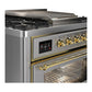 Ilve UM36FNR3SSGLP Ilve Um36Fnr3Ssglp Majestic Iii 36 Inch Dual Fuel Range With 6 Black Brass Burners And Griddle, Dual Function Burner Up To 25,000 Btu (Triple Glass Door, Stainless Steel, Brass, Liquid Propane)
