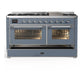 Ilve UM60FNR3BGC Ilve Um60Fnr3Bgc Majestic Iii 60 Inch Dual Fuel Range With 9 Burners And Griddle, Dual Function Burner Up To 25,000 Btu (Natural Gas, Triple Glass Door, Blue Grey, Chrome)