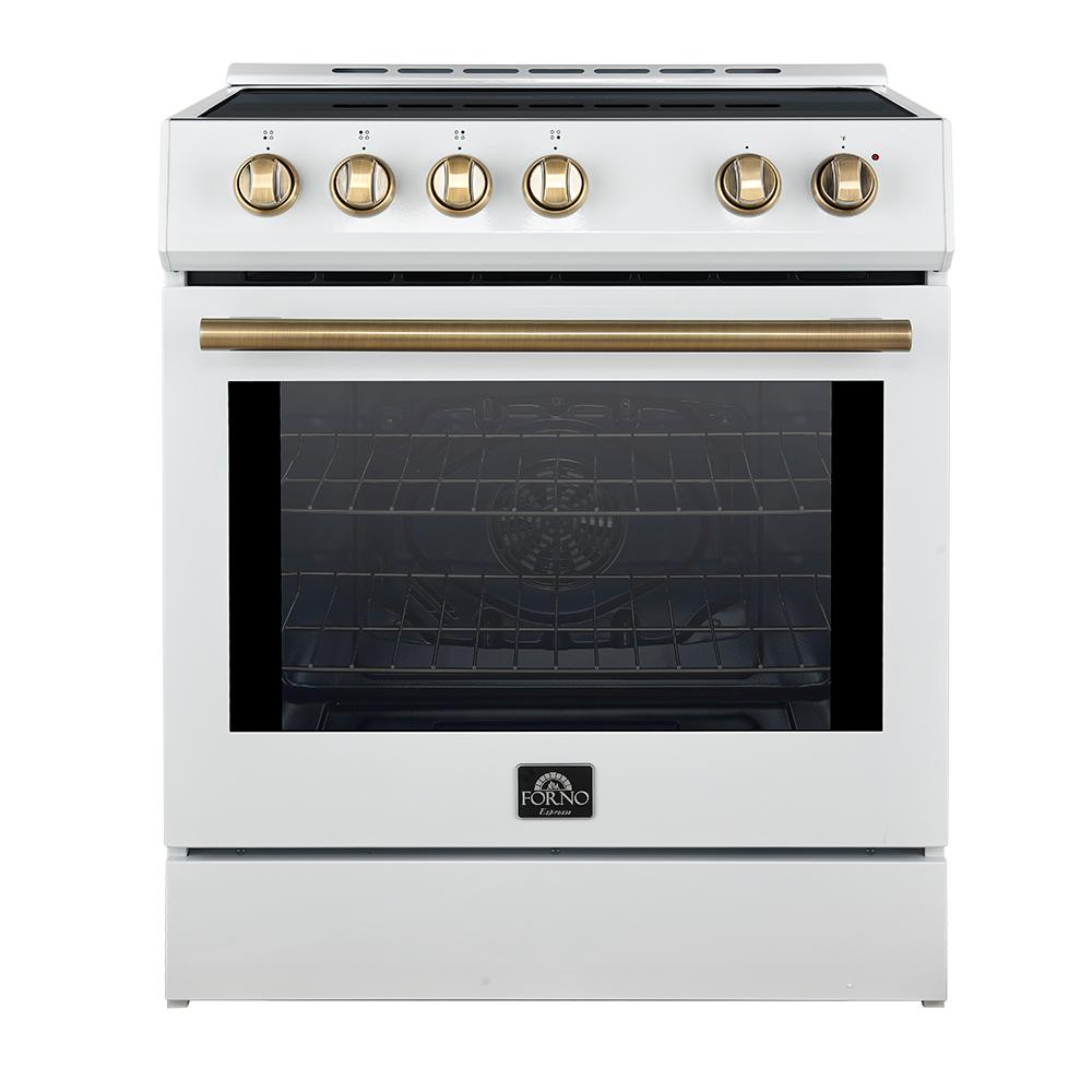 Forno FFSIN098230WHT Forno Leonardo Espresso 30-Inch Slide-In White Induction Range, Convection Oven, 5 Cooking Zones, Touch Control Panel