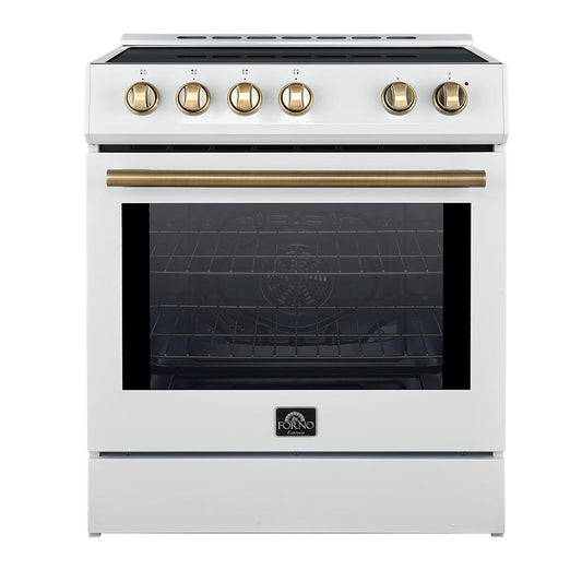 Forno FFSIN098230WHT Forno Leonardo Espresso 30-Inch Slide-In White Induction Range, Convection Oven, 5 Cooking Zones, Touch Control Panel