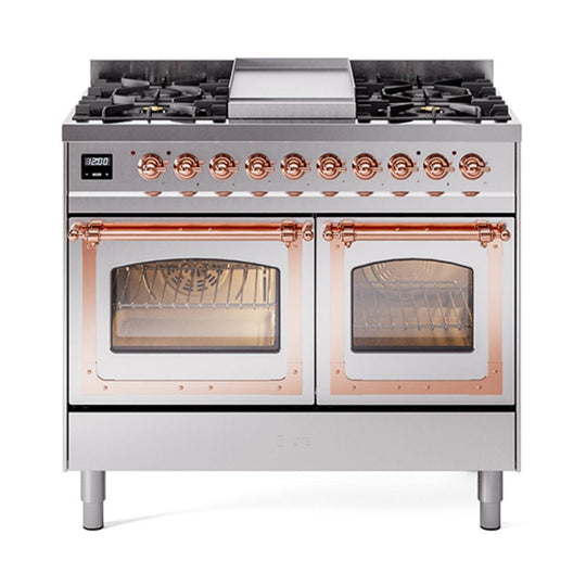 Ilve UND40FNMPSSP Ilve Und40Fnmpssp Nostalgie Ii Noblesse 40" Dual Fuel Range (Natural Gas, Triple Glass Door, Stainless Steel, Copper)