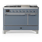 Ilve UM48FQNR3BGC Ilve Um48Fqnr3Bgc Majestic Iii 48 Inch Dual Fuel Range With 8 Burners And Griddle, Dual Function Burner Up To 25,000 Btu (Natural Gas, Solid Door, Blue Grey, Chrome)