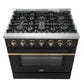 Forno FFSGS624436BLK Forno Galiano 36-Inch Freestanding Gas Range In Black With Antique Brass Design, 6 Burners, 83,000 Btu, 5.36 Cu.Ft. Convection Oven