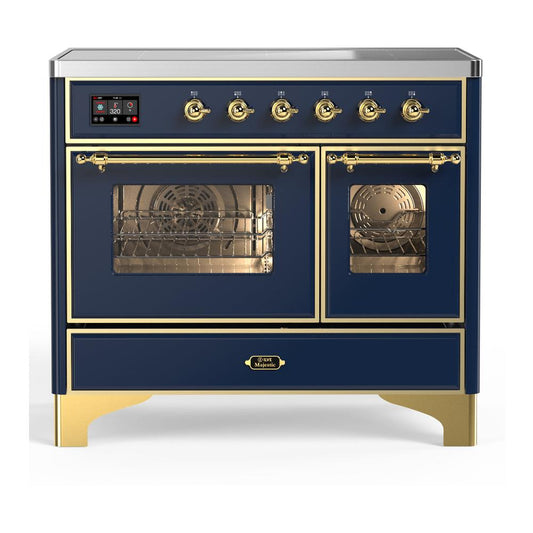 Ilve UMDIB40NR3MBG Ilve Umdib40Nr3Mbg Majestic Iii 40 Inch Induction Range With 6 Elements, 3.82 Cu. Ft. Total Oven Capacity (Triple Glass Door, Midnight Blue, Brass)