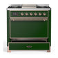 Ilve UM36FQNR3EGP Ilve Um36Fqnr3Egp Majestic Iii 36 Inch Dual Fuel Range With 6 Black Brass Burners And Griddle, Dual Function Burner Up To 25,000 Btu (Solid Door, Emerald Green, Copper, Natural Gas)