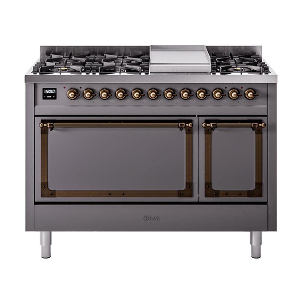 Ilve UN48FQNMPMGB Ilve Un48Fqnmpmgb Nostalgie Ii Noblesse 48" Dual Fuel Range (8 Sealed Burners + Griddle, Natural Gas, Solid Door, Graphite Matte, Burnished)