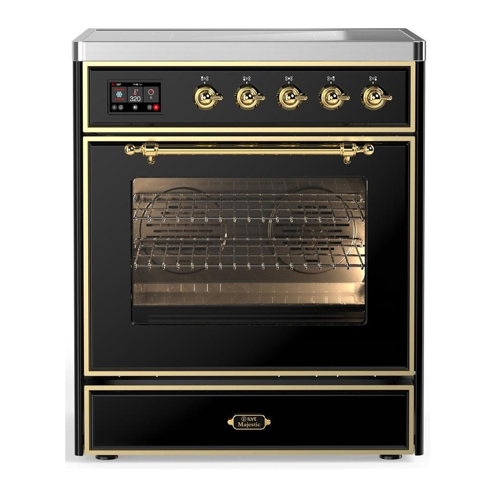 Ilve UMIB30NR3BKG Ilve Umib30Nr3Bkg Majestic Iii 30 Inch Induction Range With 4 Elements, 4 Cu. Ft. Oven Capacity (Triple Glass Door, Glossy Black, Brass)