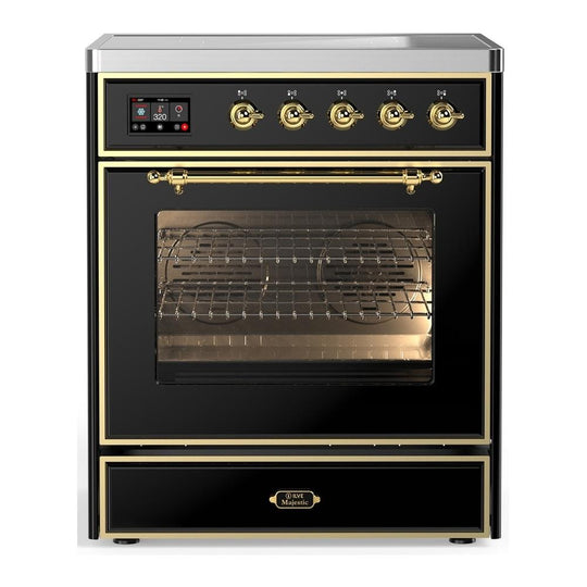 Ilve UMIB30NR3BKG Ilve Umib30Nr3Bkg Majestic Iii 30 Inch Induction Range With 4 Elements, 4 Cu. Ft. Oven Capacity (Triple Glass Door, Glossy Black, Brass)