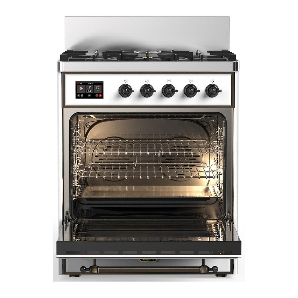 Ilve UM30NR3RAB Ilve Um30Nr3Rab Majestic Iii 30 Inch Dual Fuel Range With 5 Black Brass Burners, Dual Function Burner Up To 25,000 Btu (Natural Gas, Triple Glass Door, Ral, Burnished)