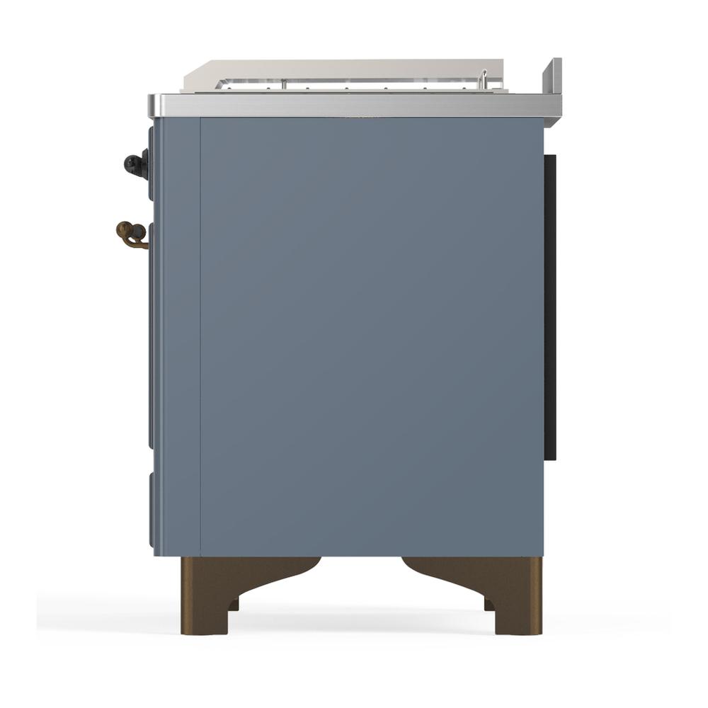 Ilve UM48FSNR3BGBLP Ilve Um48Fsnr3Bgblp Majestic Iii 48 Inch Dual Fuel Range With 5 Black Brass Burners, Griddle And French Top, Dual Function Burner Up To 25,000 Btu (Liquid Propane, Triple Glass Door, Blue Grey, Burnished)