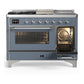 Ilve UM48FSNR3BGCLP Ilve Um48Fsnr3Bgclp Majestic Iii 48 Inch Dual Fuel Range With 5 Black Brass Burners, Griddle And French Top, Dual Function Burner Up To 25,000 Btu (Liquid Propane, Triple Glass Door, Blue Grey, Chrome)